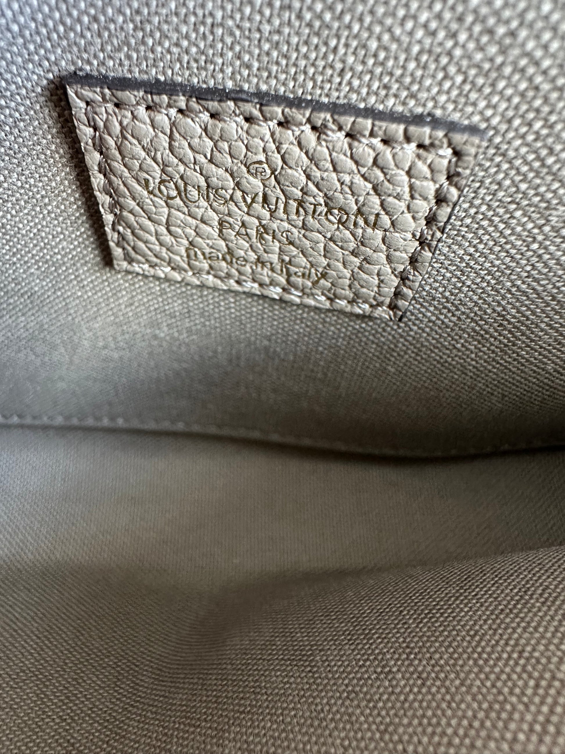 Authentic Louis Vuitton Cream/Dove Monogram Empreinte Felicie Pochette Bag
