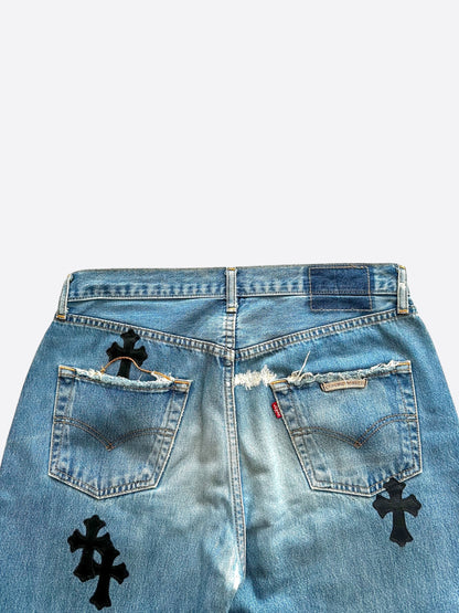 Chrome Hearts Levis Blue & Black Cross Patch Jeans