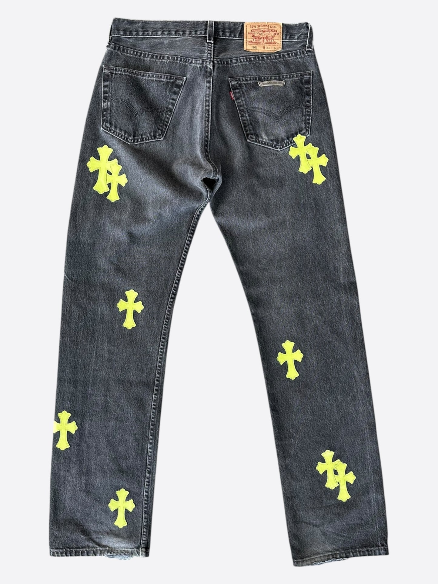 Chrome Hearts Levi's Grey & Neon Green Cross Patch Jeans