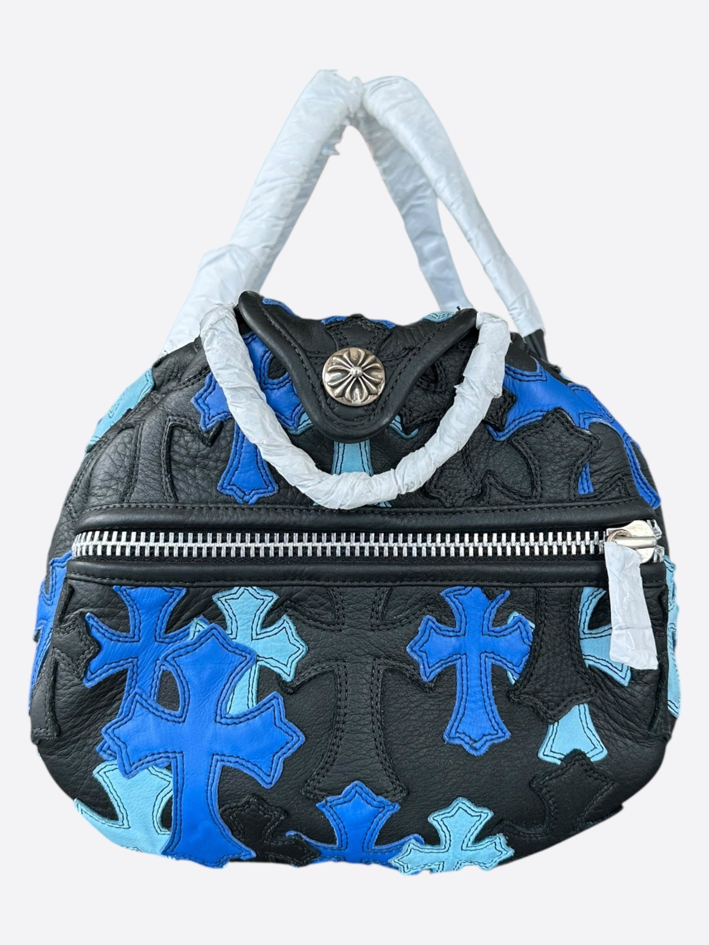 Chrome Hearts Black & Blue Leather Cross Patch Duffel Bag