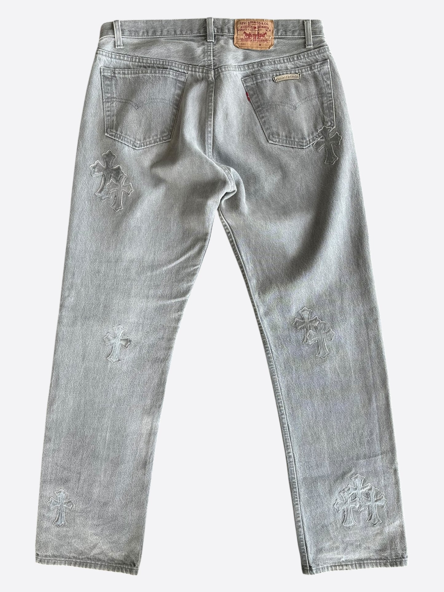 Chrome Hearts Levi's Grey & Silver Patch Jeans