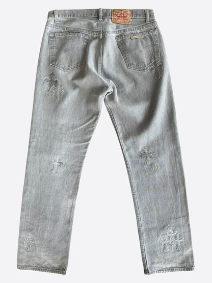 Chrome Hearts Levi's Grey & Silver Patch Jeans