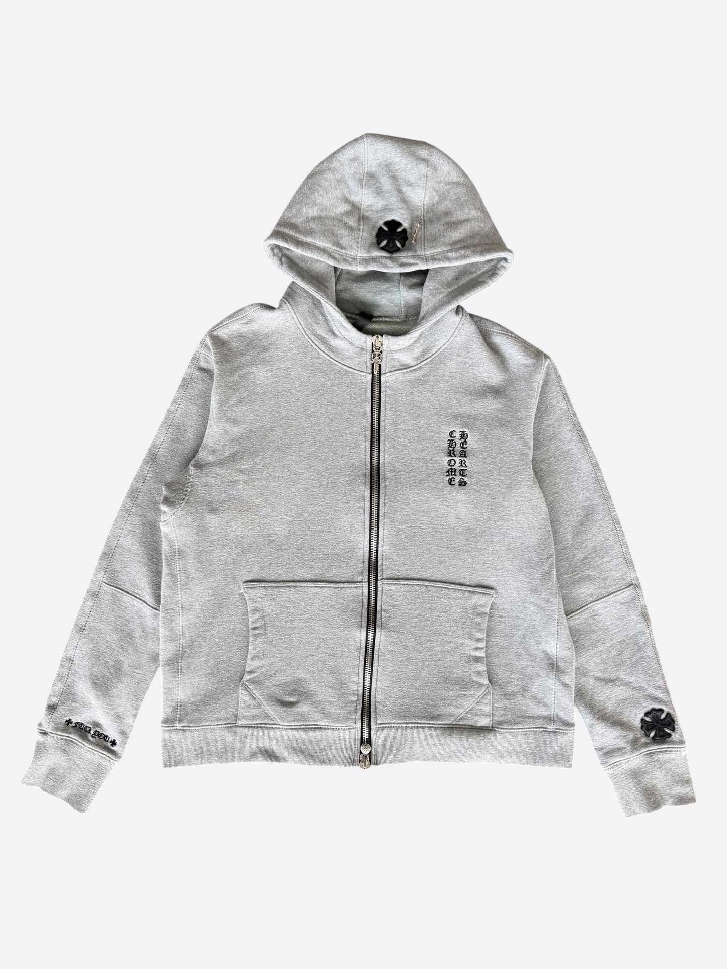 Chrome Hearts Grey & Black Plus Cross Patch Zip Up Hoodie