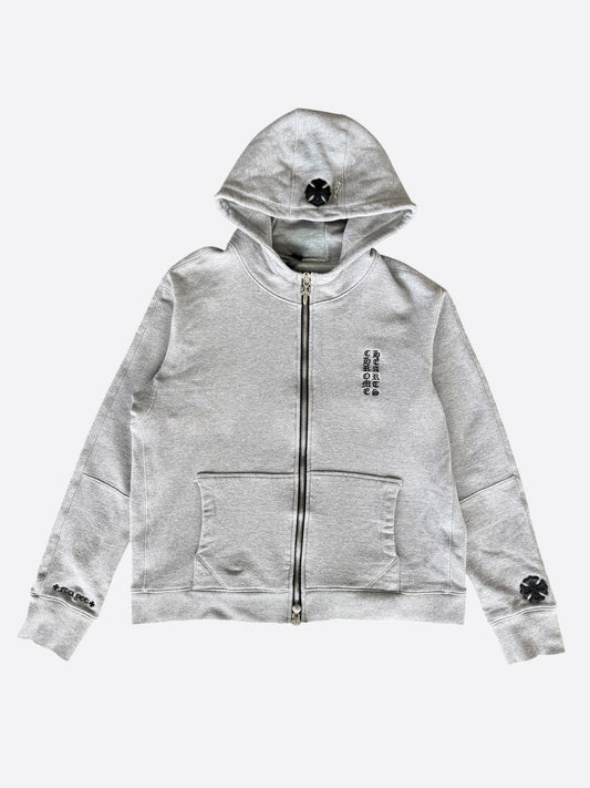 Chrome Hearts Grey & Black Plus Cross Patch Zip Up Hoodie