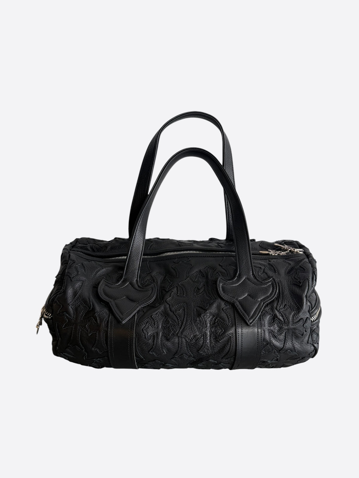 Chrome Hearts Black Leather Cross Patch Duffel Bag