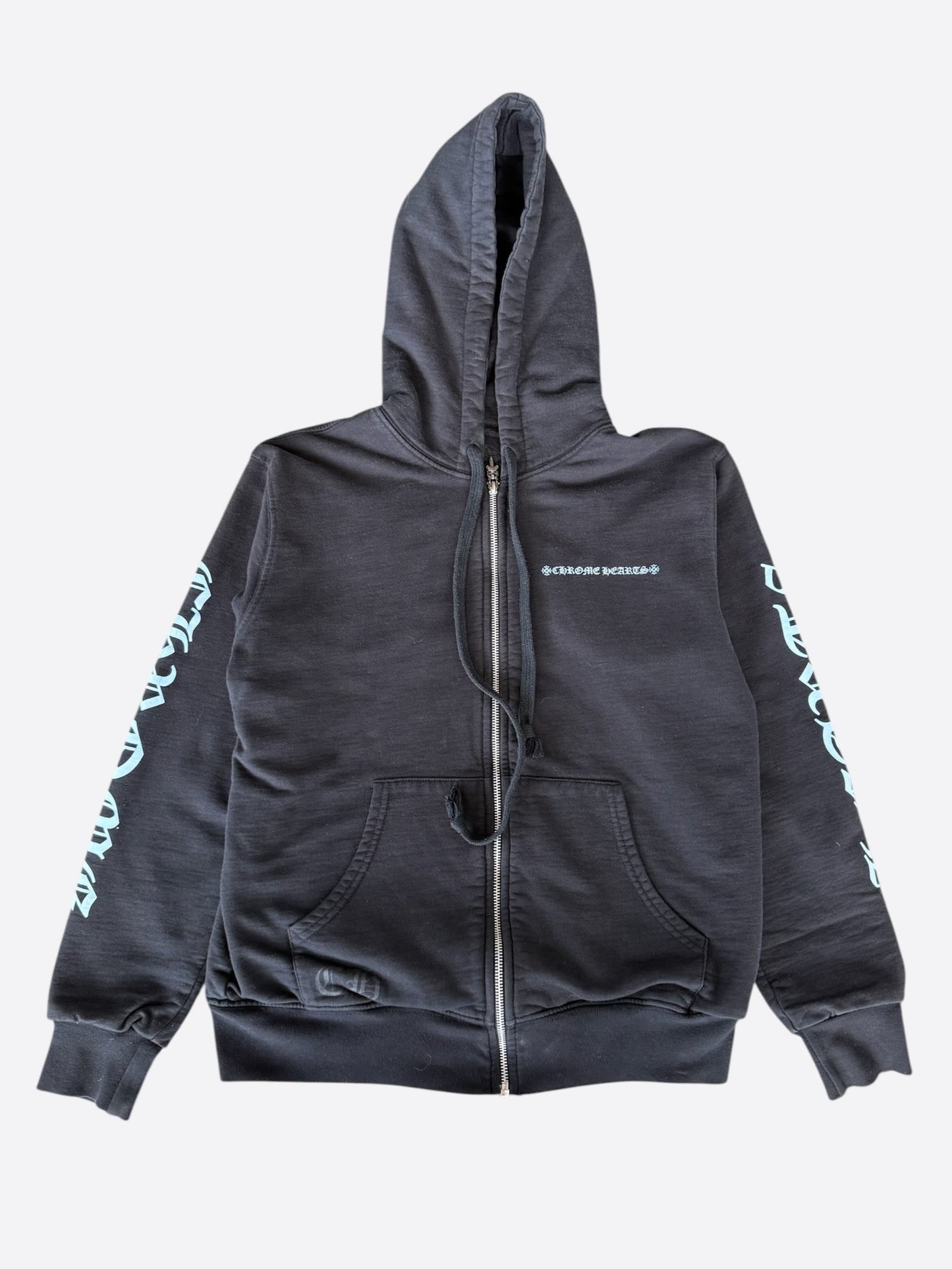 Chrome Hearts Black & Blue Script Logo Zip Up Thermal Hoodie