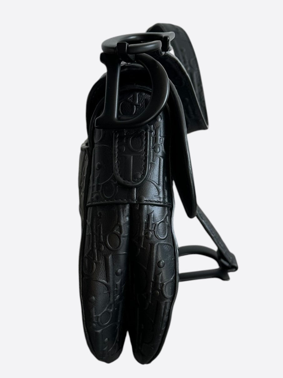 Dior Black Embossed Oblique Saddle Bag