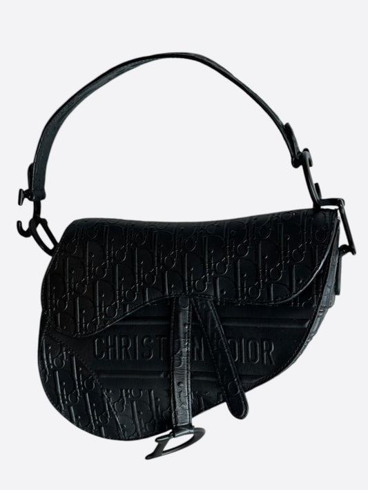 Dior Black Embossed Oblique Saddle Bag