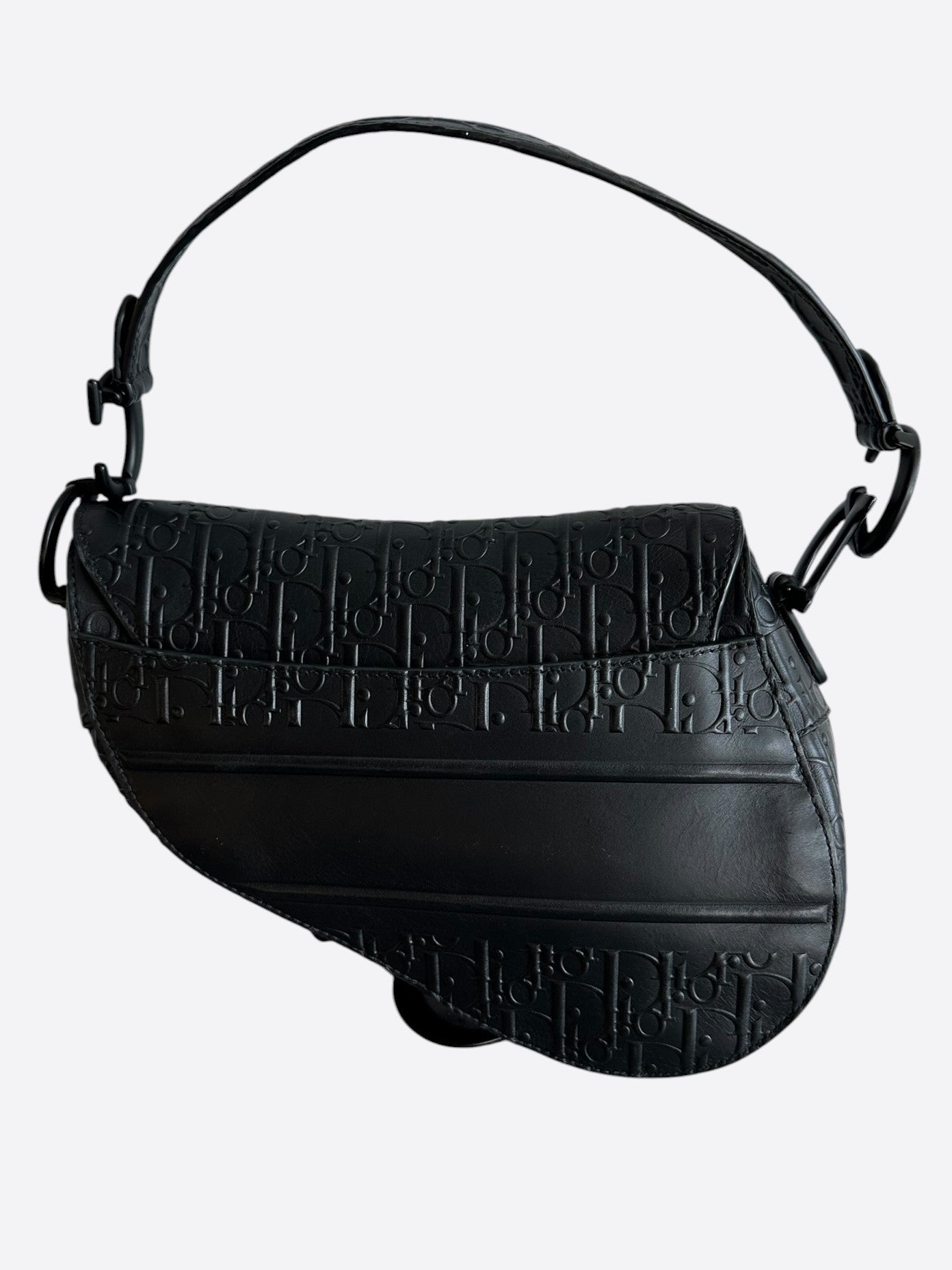 Dior Black Embossed Oblique Saddle Bag