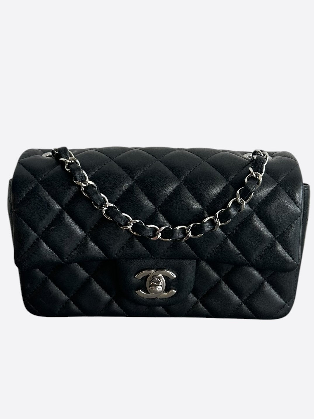 Chanel Black Lambskin Quilted Mini Rectangular Flap Bag