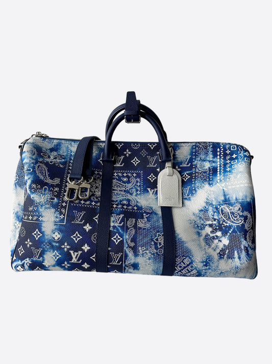 Louis Vuitton Blue Bandana Monogram Keepall 50