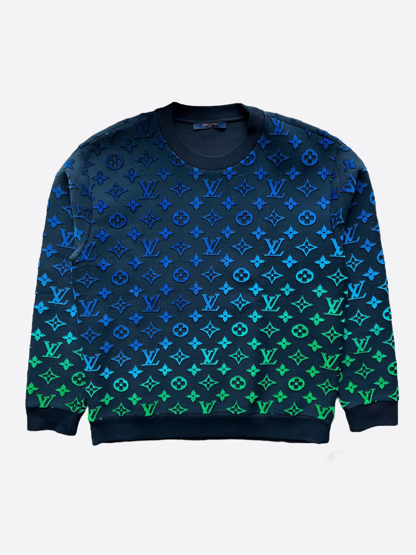 Genuine Louis Vuitton LV embroidery bicolor sweater L black blue green