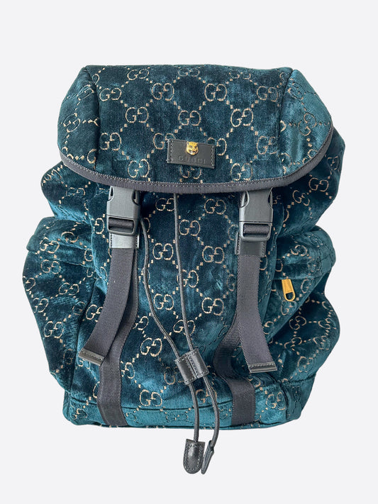 Gucci Blue Velvet GG Monogram Backpack