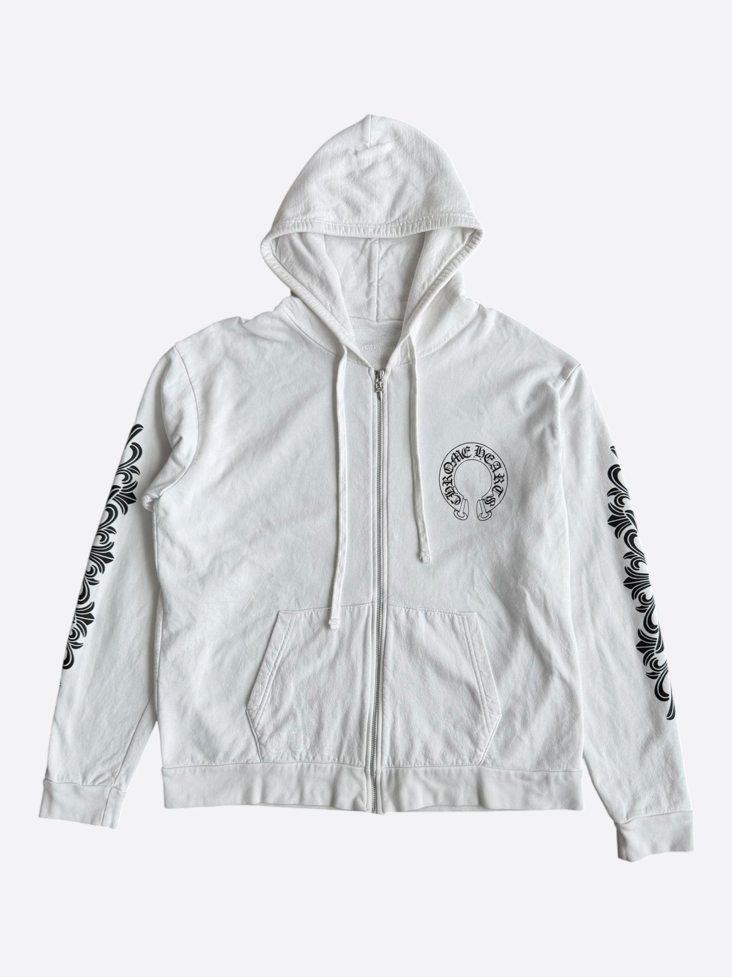 Chrome Hearts White & Black Horseshoe Logo Zip Up Hoodie