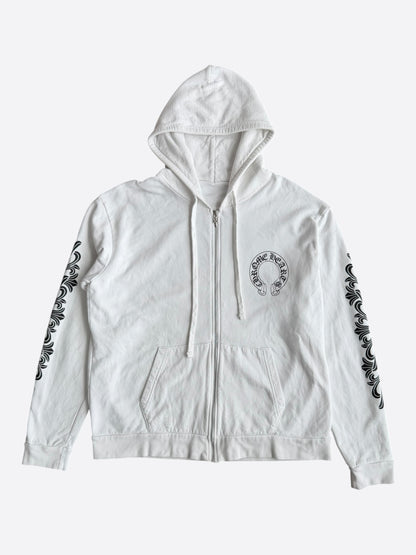Chrome Hearts White & Black Horseshoe Logo Zip Up Hoodie