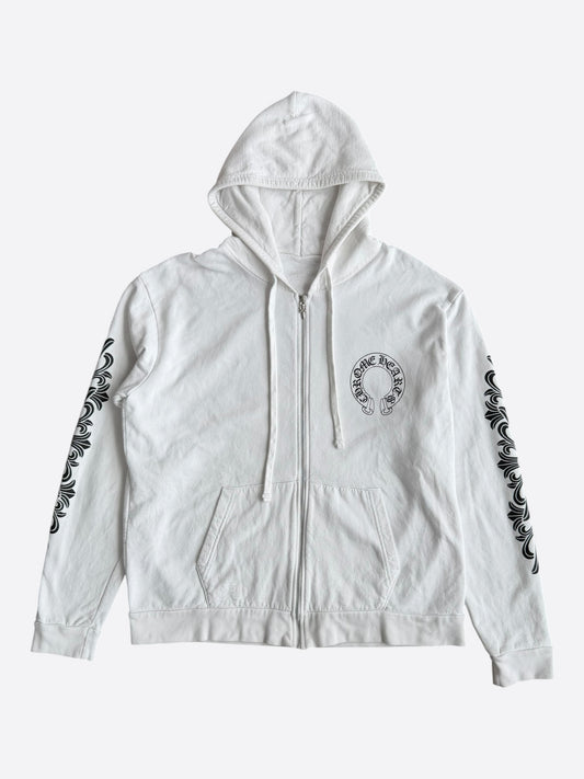 Chrome Hearts White & Black Horseshoe Logo Zip Up Hoodie