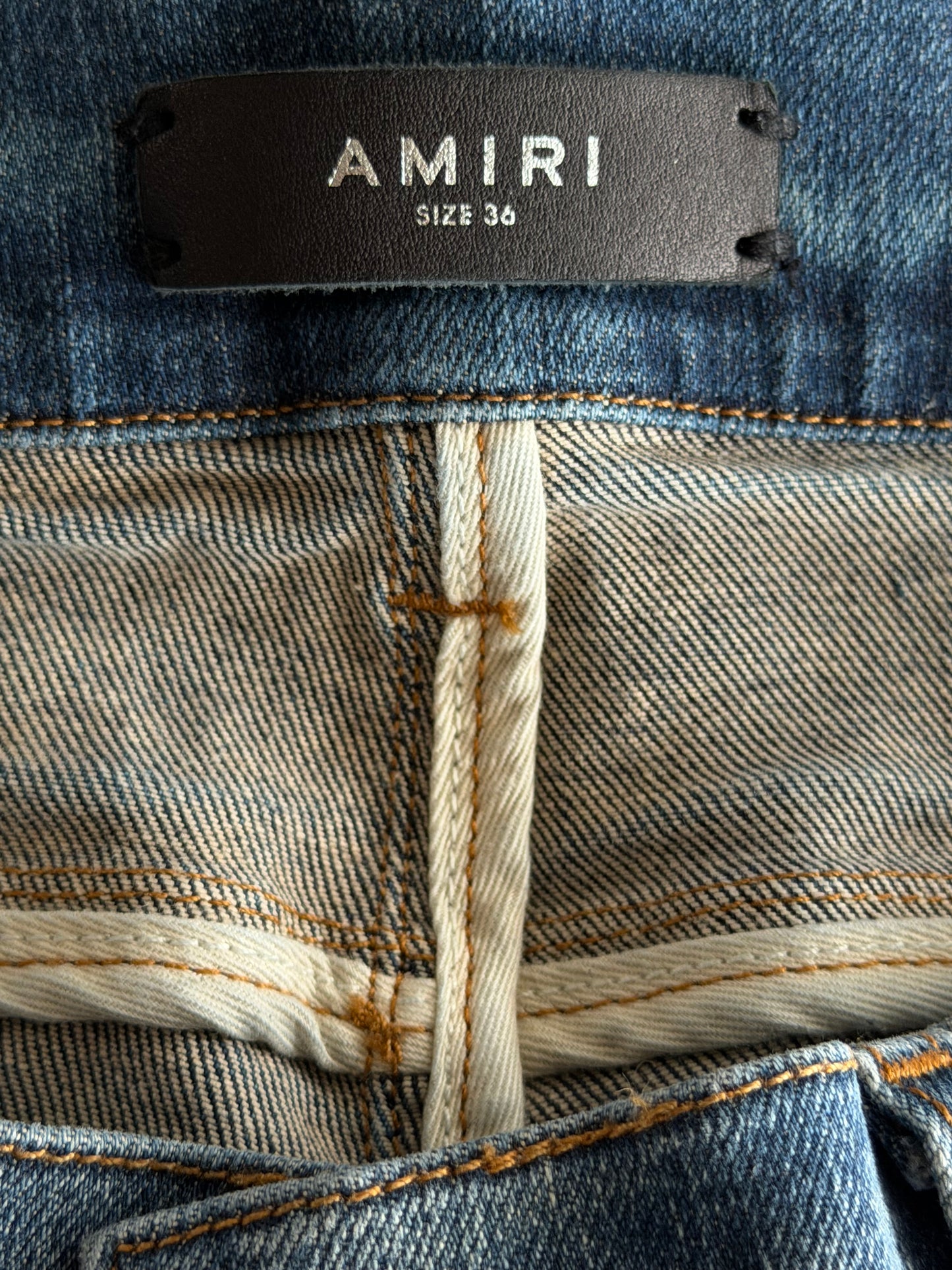 Amiri Deep Indigo & Red Bandana Patch MX1 Jeans