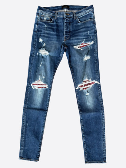 Amiri Deep Indigo & Red Bandana Patch MX1 Jeans