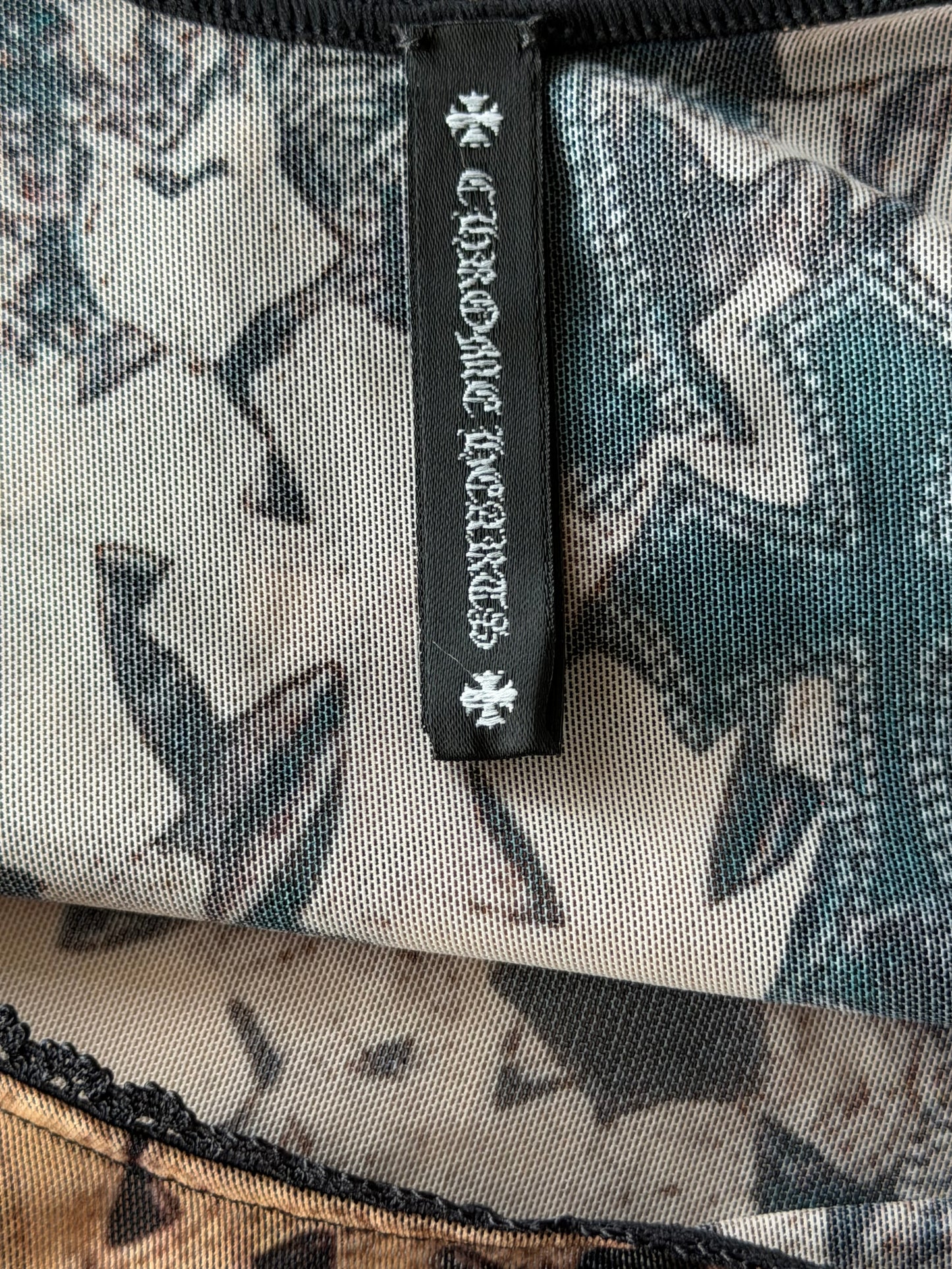 Chrome Hearts Brown All Over Cross Print Mesh Body Suit