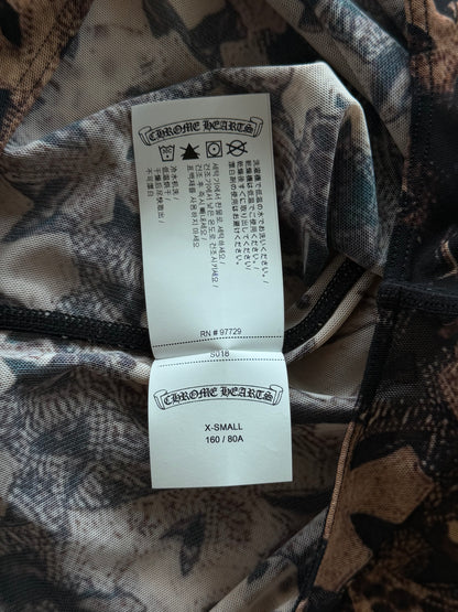 Chrome Hearts Brown All Over Cross Print Mesh Body Suit