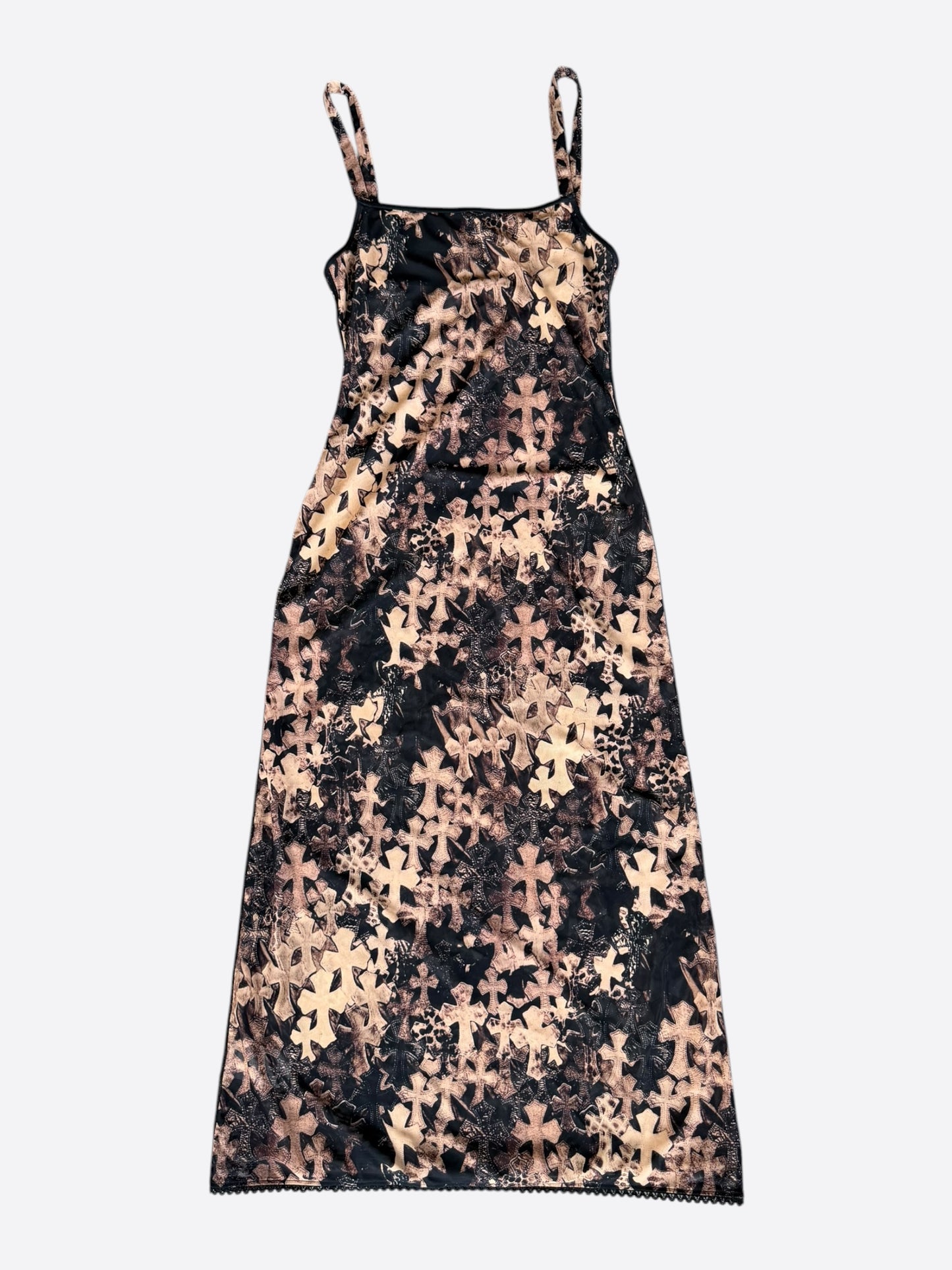 Chrome Hearts Brown All Over Cross Print Mesh Dress