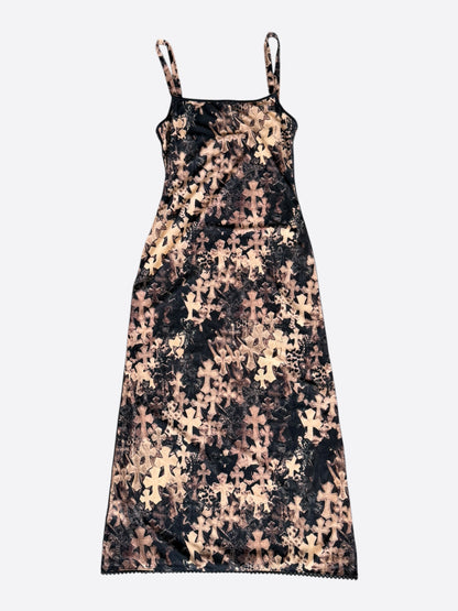 Chrome Hearts Brown All Over Cross Print Mesh Dress