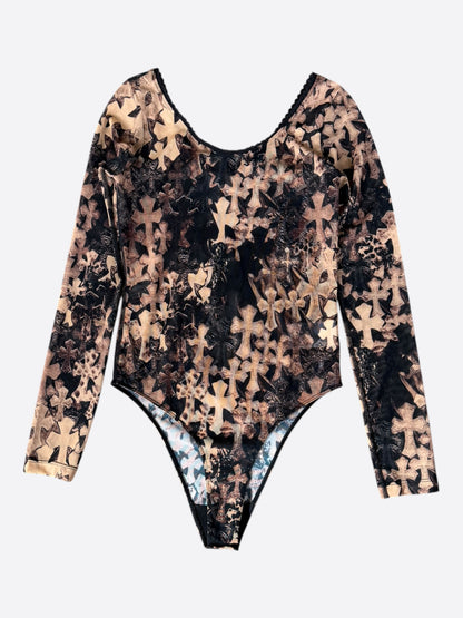 Chrome Hearts Brown All Over Cross Print Mesh Body Suit