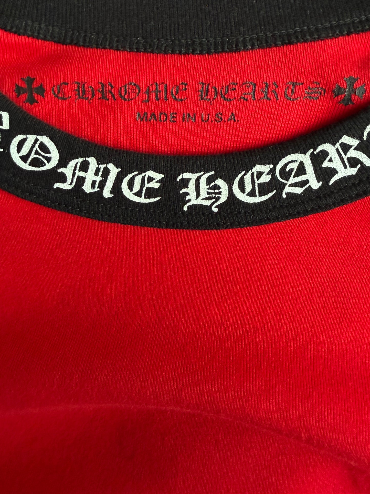 Chrome Hearts Black & Red Neck Logo Baseball Longsleeve T-Shirt