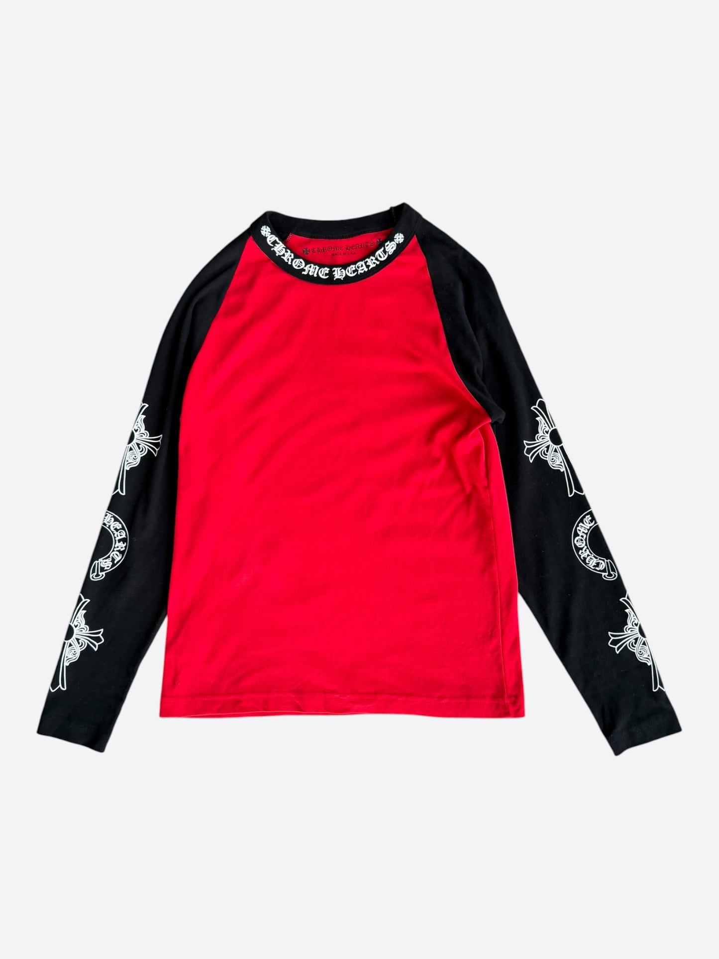 Chrome Hearts Black & Red Neck Logo Baseball Longsleeve T-Shirt