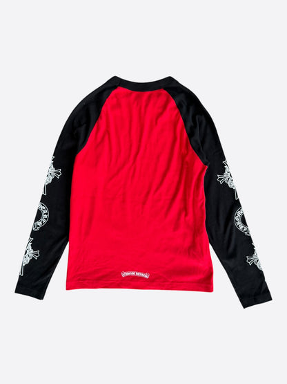 Chrome Hearts Black & Red Neck Logo Baseball Longsleeve T-Shirt