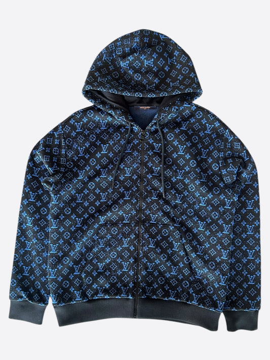 Louis Vuitton Black & Blue Monogram Zip Up Hoodie