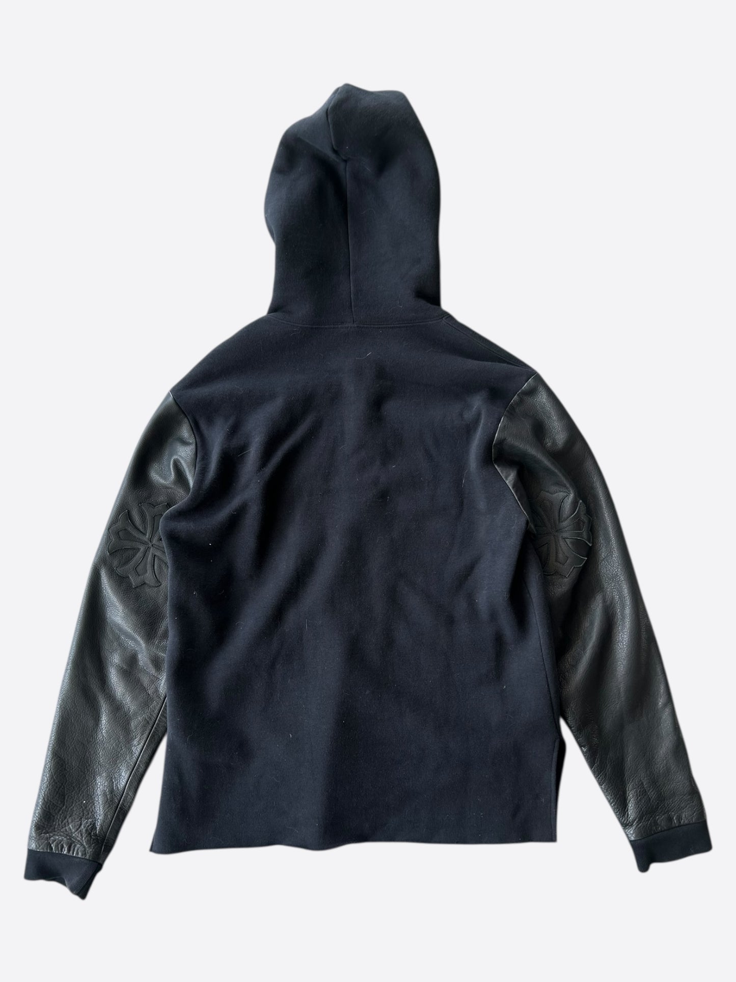 Chrome Hearts Black Leather Triple Cross Patch Hoodie