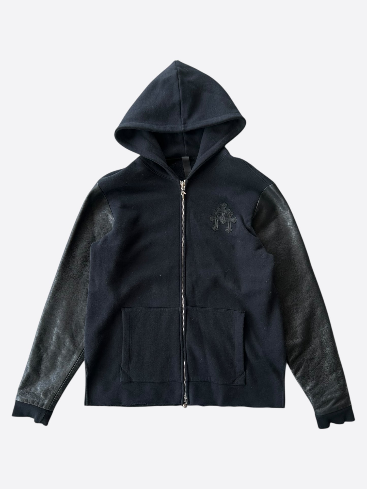 Chrome Hearts Black Leather Triple Cross Patch Hoodie