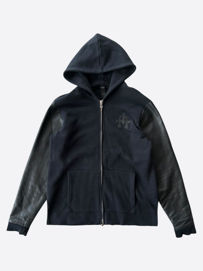 Chrome Hearts Black Leather Triple Cross Patch Hoodie