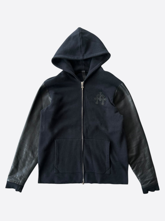 Chrome Hearts Black Leather Triple Cross Patch Hoodie