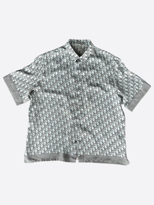 Dior White Diamond Oblique Silk Button Up Shirt