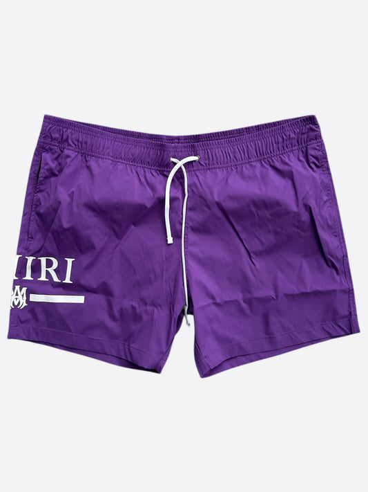 Amiri Purple & White MA Bar Logo Swimshorts