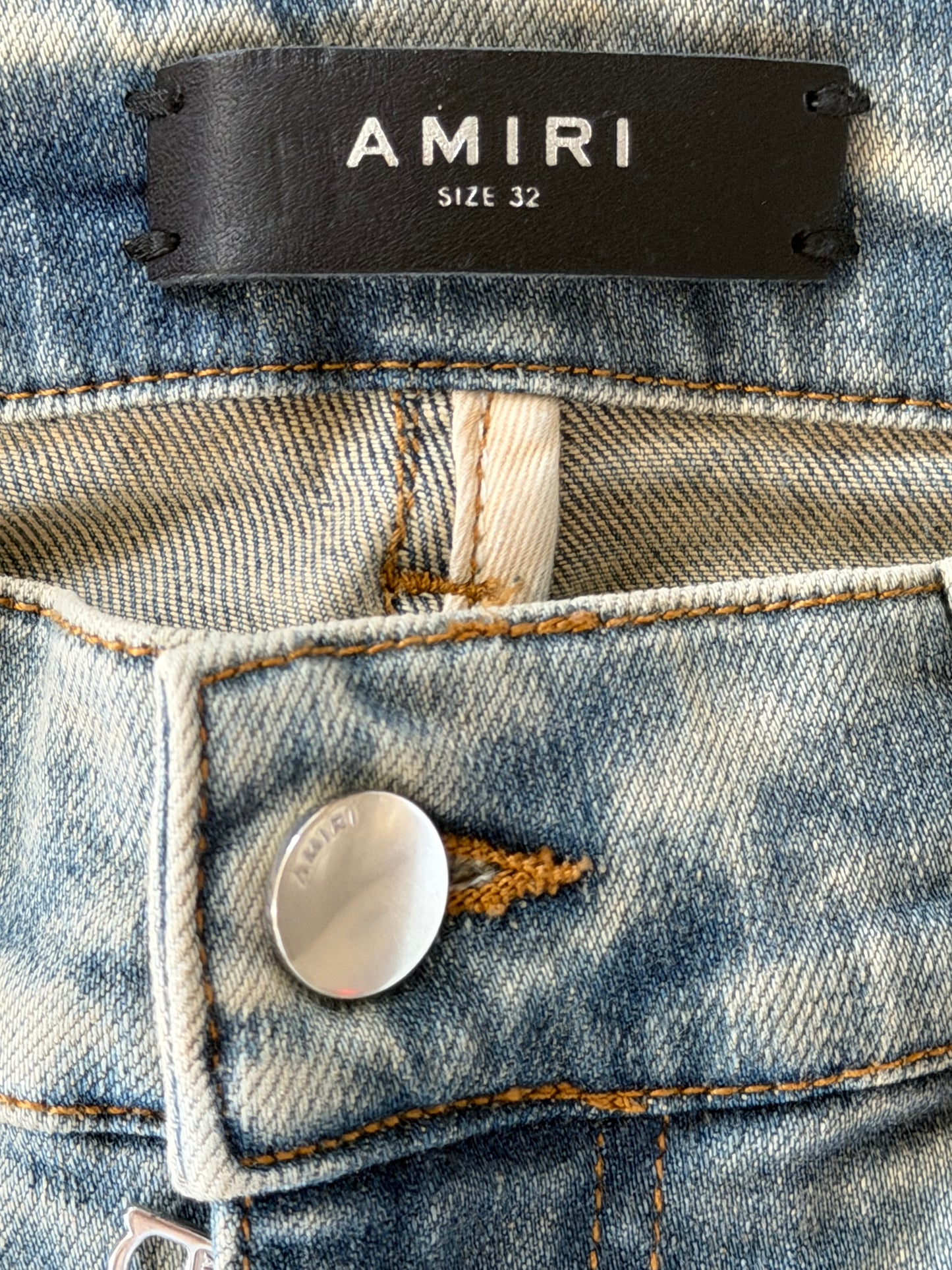 Amiri Indigo & Black Bandana Patch MX1 Jeans