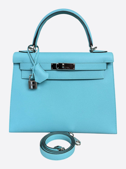 Hermes Blue Atoll Epsom & Palladium Hardware Kelly 28
