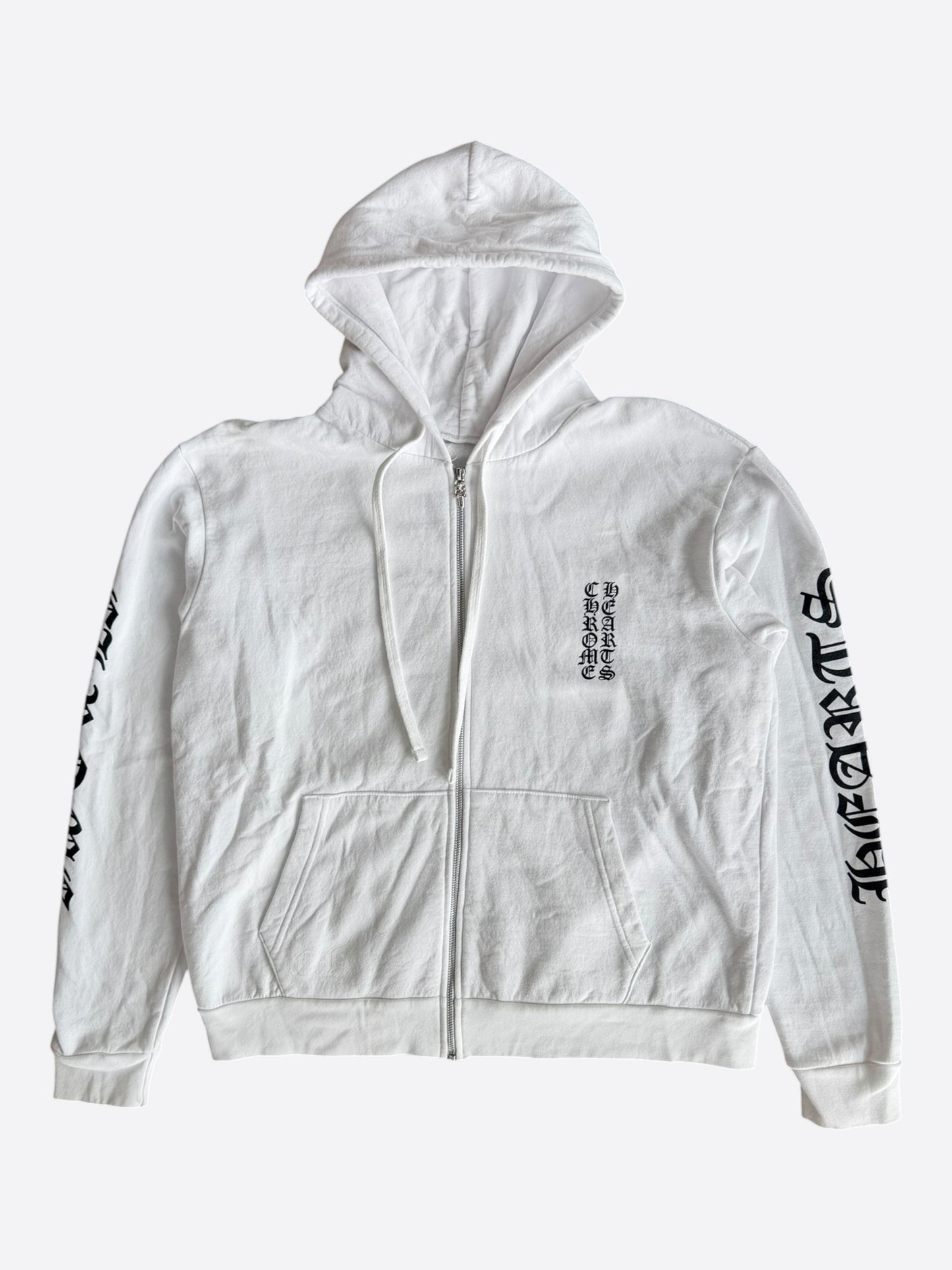 Chrome Hearts White & Black Script Logo Zip Up Hoodie