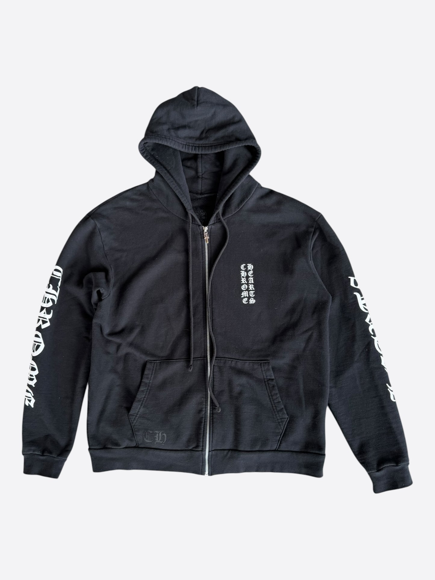 Chrome Hearts Black & White Script Logo Zip Up Hoodie