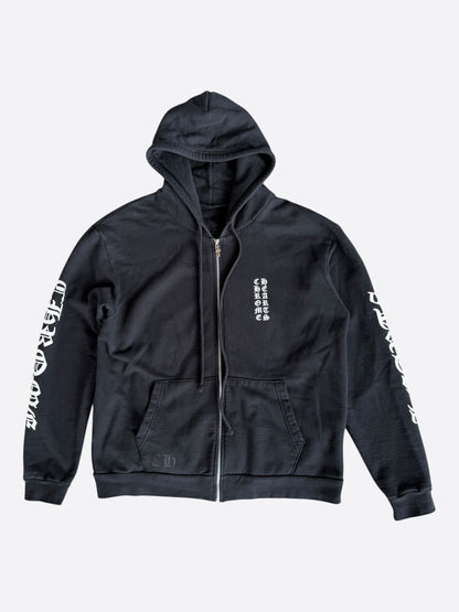 Chrome Hearts Black & White Script Logo Zip Up Hoodie