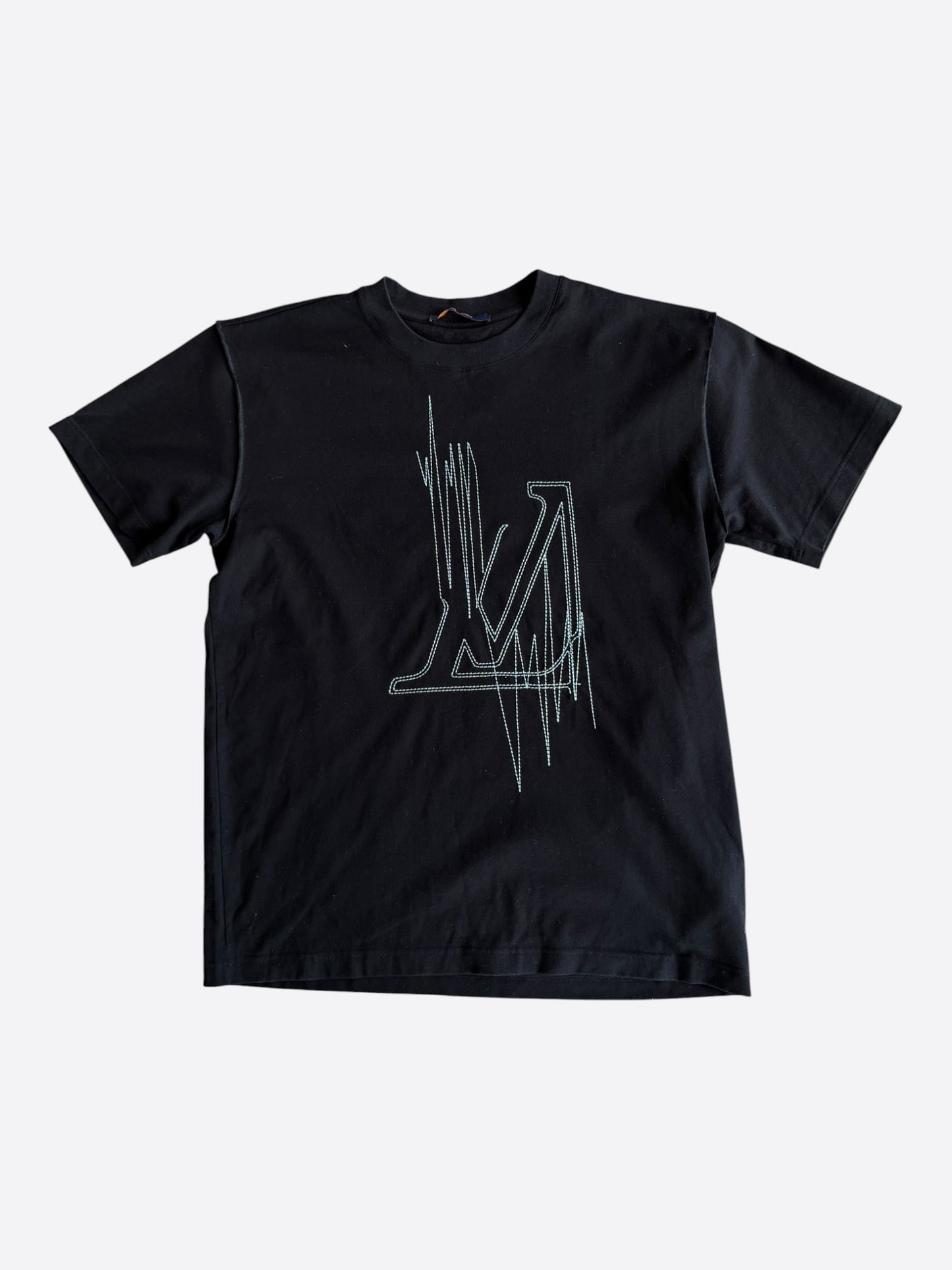 Louis Vuitton Black & White Frequency Logo Embroidered T-Shirt