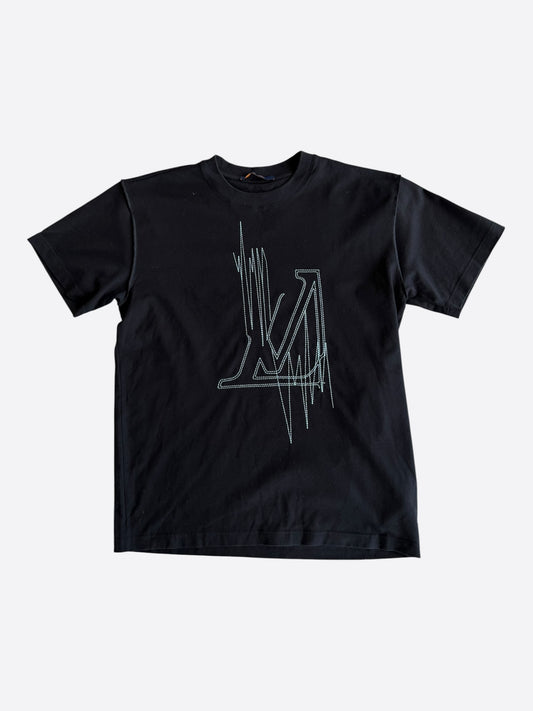 Louis Vuitton Black & White Frequency Logo Embroidered T-Shirt