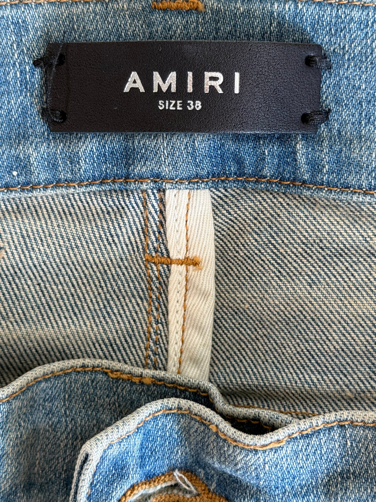 Amiri Clay Indigo & Green Plaid Patch MX1 Jeans