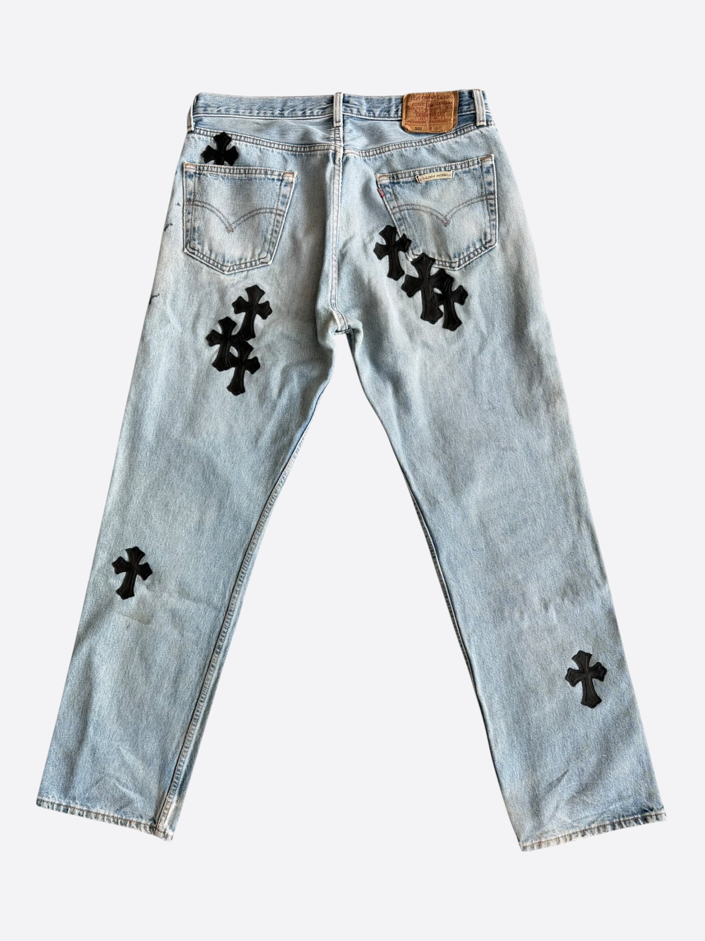 Chrome Hearts Levis Light Blue & Black Cross Patch Jeans