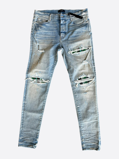 Amiri Clay Indigo & Green Plaid Patch MX1 Jeans