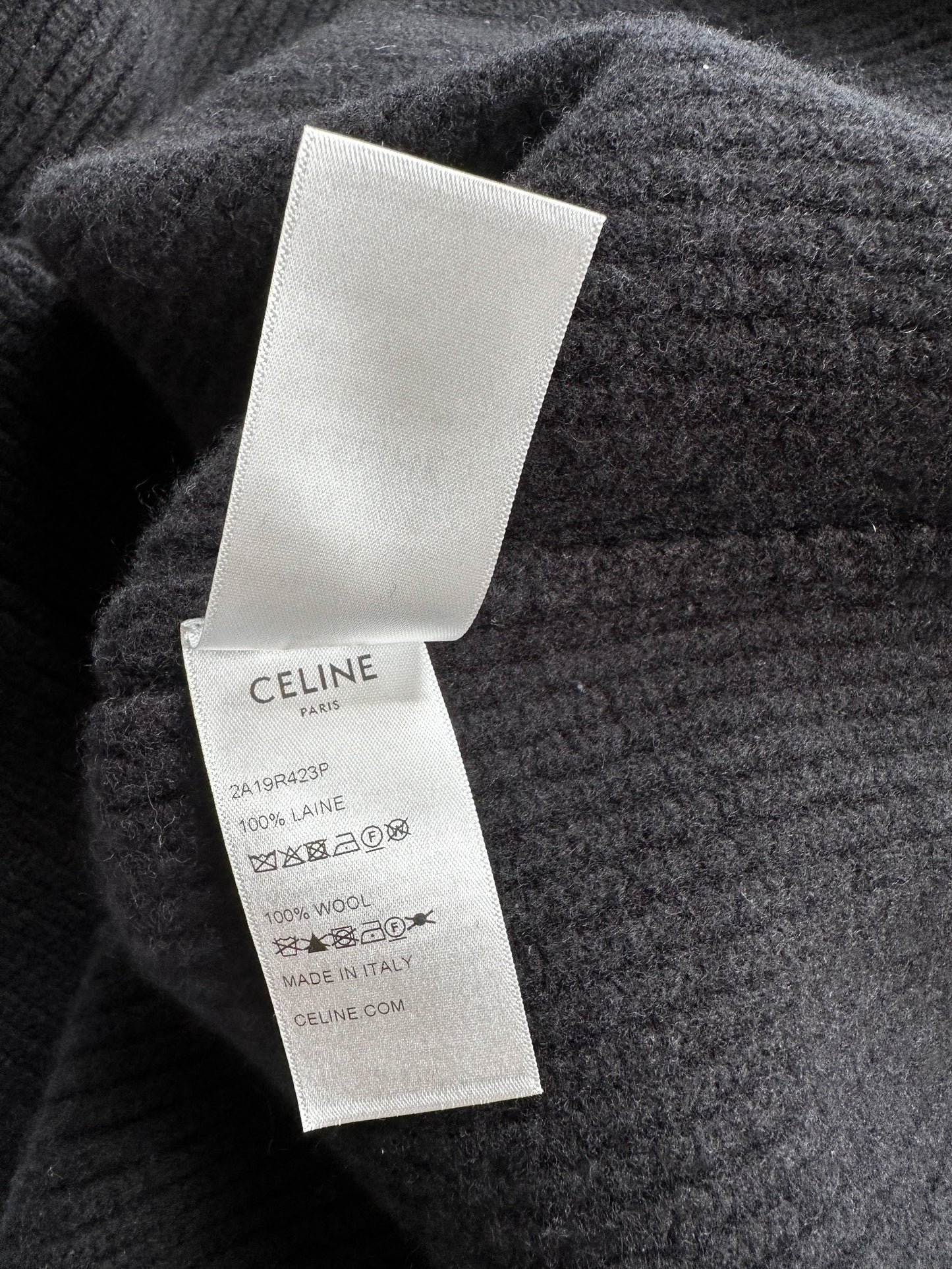 Celine Black & White Logo Ribbed Wool Sweater