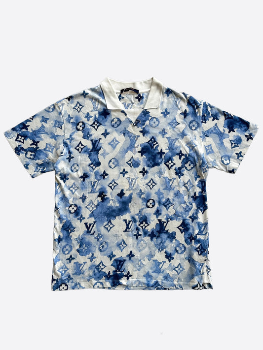 Louis Vuitton Blue & White Watercolor Monogram Polo T-Shirt