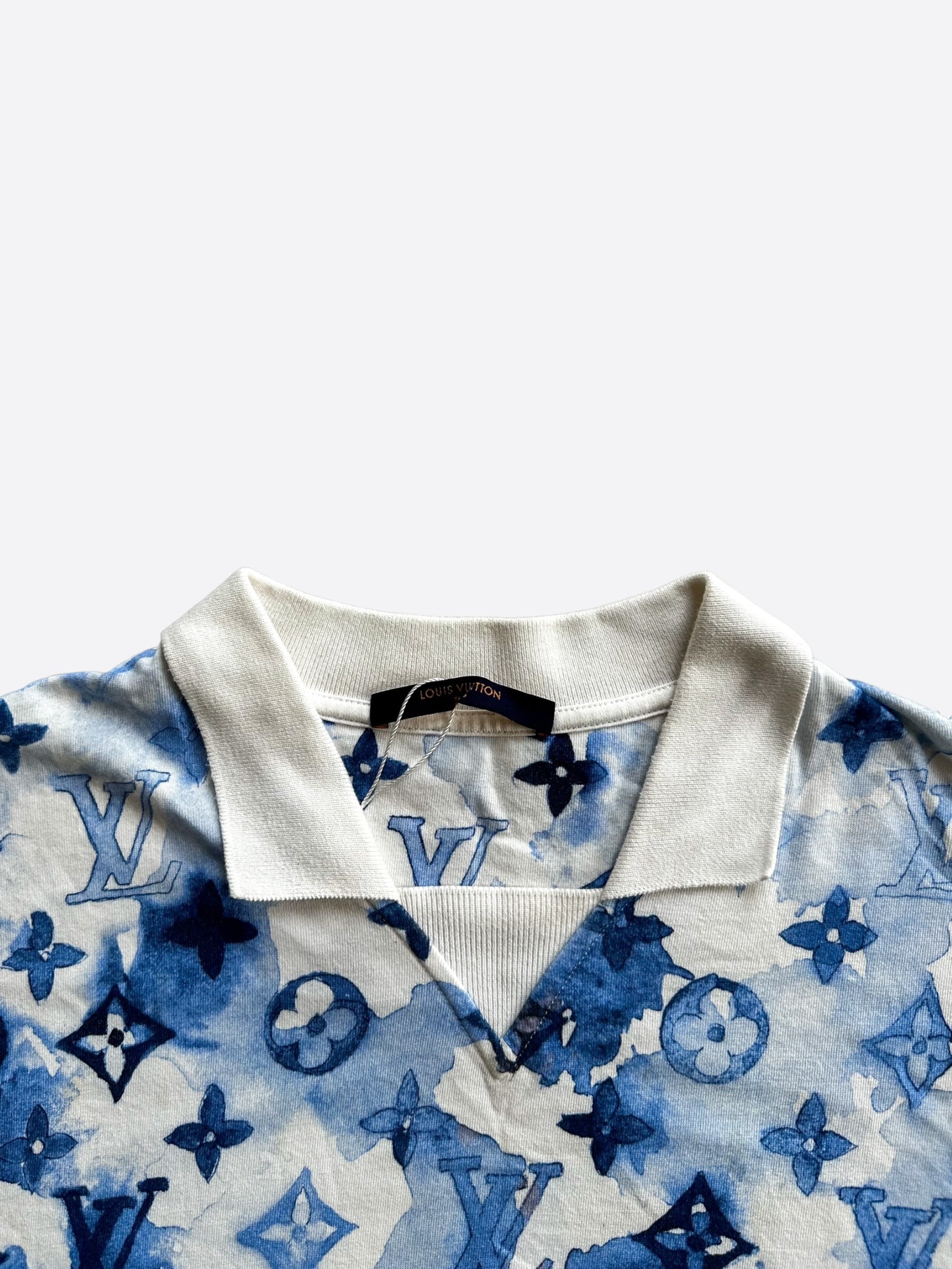 Louis Vuitton Blue & White Watercolor Monogram Polo T-Shirt